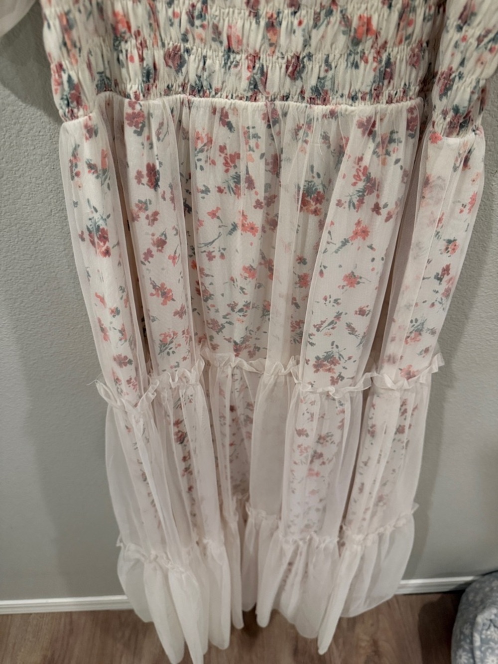 Listicle White Floral Smocked Top with Pink and Blue Accents - Picture 7 of 7